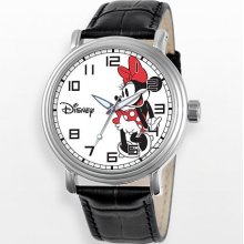 Disney Minnie Mouse Silver Tone Leather Watch