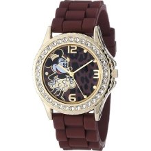 Disney Women Minnie Mouse Brown Rubber Strap Watch Analog Quartz Movement