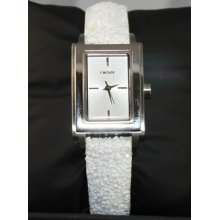 Dkny Ny8710 Lady's Glitz White Dial White Sequin Accent Leather Strap Watch