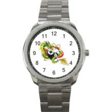 Dragon Tattoo Unisex Silver-Tone Sports Metal Watch 20