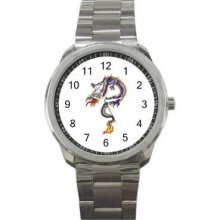 Dragon Tattoo Unisex Silver-Tone Sports Metal Watch 10