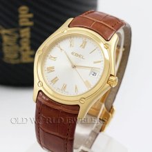 Ebel 18k Yellow Gold Classic Wrist Watch Ref 8255f41 Leather Strap 18k Deployant