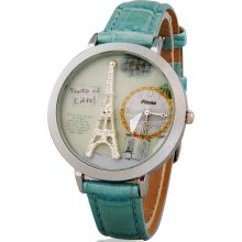 Eiffel Tower Analog Watch with Faux Leather Strap