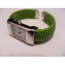 Eikon Bright Green Snakeskin Leather 5/8 Inch Cuff Band Watch