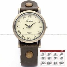 Elegant Girl Lady Retro Bracelet Bronze Case Leather Band Dress Quartz Watch