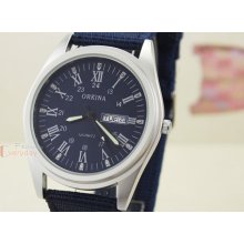 Elegant Mens Women Blue Fabric Band Roman No.date Week Quartz Wrist Watch