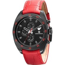 Emporio Armani Sportivo Red Leather Mens Watch AR5918