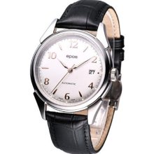 Epos Originale Mechanical Domed Dial Rose Gold Figures Watch Silver 3372 Leather