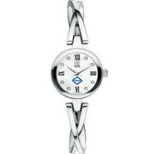 Esq By Movado Mother Of Pearl Ladies` Silvertone Watch W/ 8 Diamond