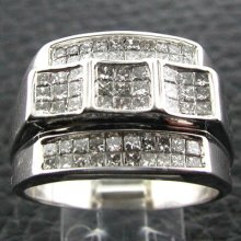 Estate Circa' 1980s' Men's 14k White Gold 57 Diamond 3.0 Car. Elevated Face Band