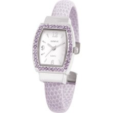 Ewatchfactory Birthstone Bangle Cuff Women's Quartz Watch With White Dial Analogue Display And Purple Plastic Or Pu Cuff 0914Bg0006