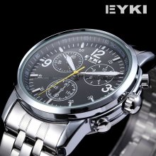 Eyki Classic Men Silver Stainless Steel Analog Quartz Wrist Watch Dailyetrade