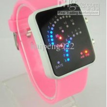 F6 New 11 Colors Led Light Digital Watch Pink Lady Women Men Wristwa