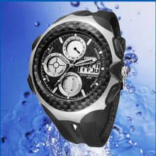 Fashion Black Rubber Mens Digital Day Date Analog Alarm Sports Watch W003d