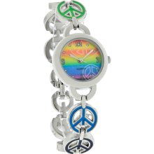 Fashion Quartz Ladies Multi-Color Rainbow Peace Symbol Bracelet Watch SR248