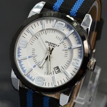 Fashion White Case Calendar Canvas Leather Water Quartz Movt Wrist Men Watch