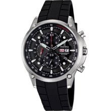 Festina Men's Quartz Watch With Black Dial Chronograph Display And Black Rubber Strap F6816/4