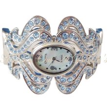 FIRE Cuff Watch Light Blue Crystal Swirl Design Silver Tone - Blue - Metal