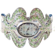 FIRE Cuff Watch Lime Green Crystal Swirl Design Silver Tone - black - Metal