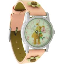 Floral Womens Boofle Bear Watch With Box. High Polished Bezel Leatherette Strap.