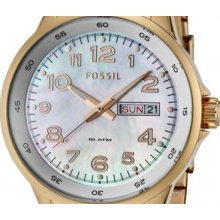 Fossil Am-4334 Maddox Rose Mother Of Pearl Watch Replaced Band Film On Face/case