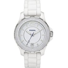 Fossil Ce1034 Women's White Ceramic Silicone Rubber Strap Watch