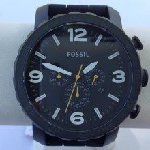 Fossil Nate Stainless Steel Black Silicon Chronograph Watch Jr1425