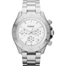 Fossil 'Retro Traveler' Chronograph Bracelet Watch, 45mm Silver