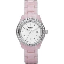 Fossil Women's Es2688 Pink Plastic Analog Quartz Watch With Pink Dial