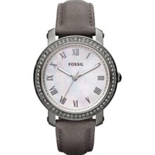 Fossil Women's Es3188 'emma' Grey Leather Strap Mother-of-pearl Dial Watch