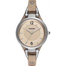 Fossil Womens Georgia Analog Stainless Watch - Brown Leather Strap - Khaki Dial - ES2830