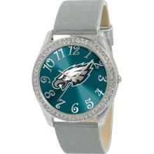 Game Time Watch, Womens Philadelphia Eagles Silver Leather Strap 40mm