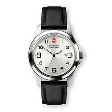 Garrison Elegance Watch With Large Silver Dial & Black Leather Strap