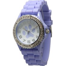 Geneva Paw Lavender Purple Silicone Rubber Jelly Watch With Crystals