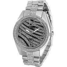 Geneva Platinum 2143 Women's Rhinestone Striped Face Link Watch