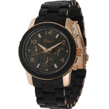 Geneva Platinum 3325 Women's Decorative Chronograph Link Watch-BLACK/