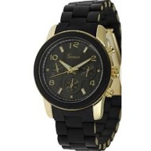 Geneva Platinum 3325 Women's Decorative Chronograph Link Watch-BLACK