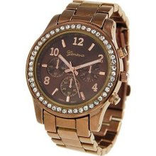 Geneva Platinum 9073 Women's Cz Accented Link Watch -bronze