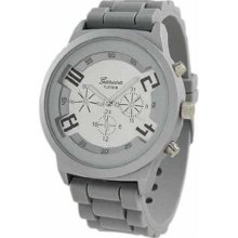 Geneva Platinum Faux Chronograph Dial Silicone Watch - GRAY ...