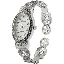 Geneva Platinum Ladies' Marcasite Oval Face Watch