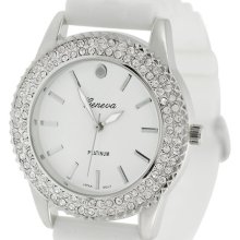 Geneva Platinum Ladies' Rhinestone Accent Silicone Watch