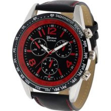 Geneva Platinum Men's Decorative Chronograph Leather Strap Watch