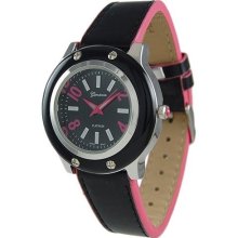 Geneva Platinum Women's 7654.PNK Leather Quartz Watch with Black Dial