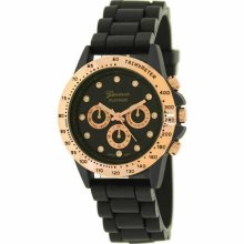 Geneva Platinum Women's 9689.RoseGold.Black Black Silicone Quartz Watch with Black Dial