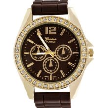 Geneva Platinum Women's Quartz Gold-tone Case Brown Silicone Strap Watch