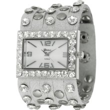 Geneva Platinum Women's Rhinestone-accent Simulated Leather Snap Watch (Geneva Leather Snap Watch)