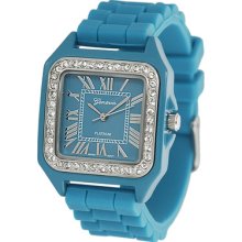 Geneva Platinum Women's Square-shaped Rhinestone Silicone Watch