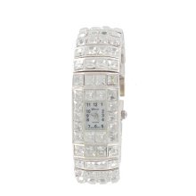 Geneva Silvertone 4 Rows Cubic Zirconia Bangle Bracelet Watch