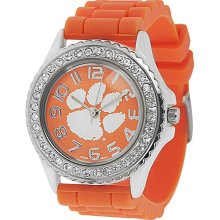 Geneva Women's Platinum Rhinestone-accented Clemson Tigers Watch