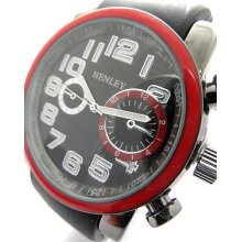 Gents / Mens Black & Red Henley Sports Watch Silicone Strap Gift H491